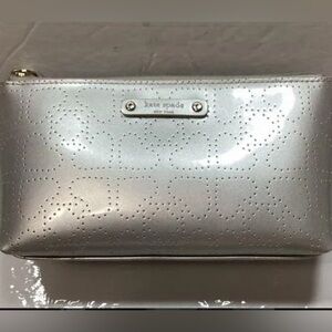 Kate Spade New York Little Shiloh Metro Spade silver shimmer cosmetic bag